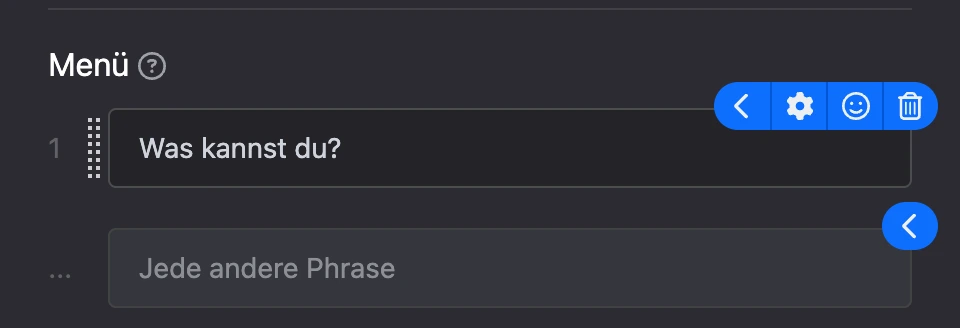 Der Abschnitt „Menü“ mit dem Button „Was kannst du?“