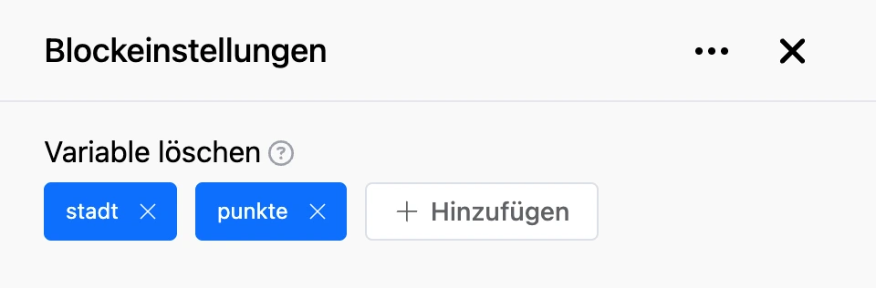 Einstellungspanel des Blocks „Variable löschen“