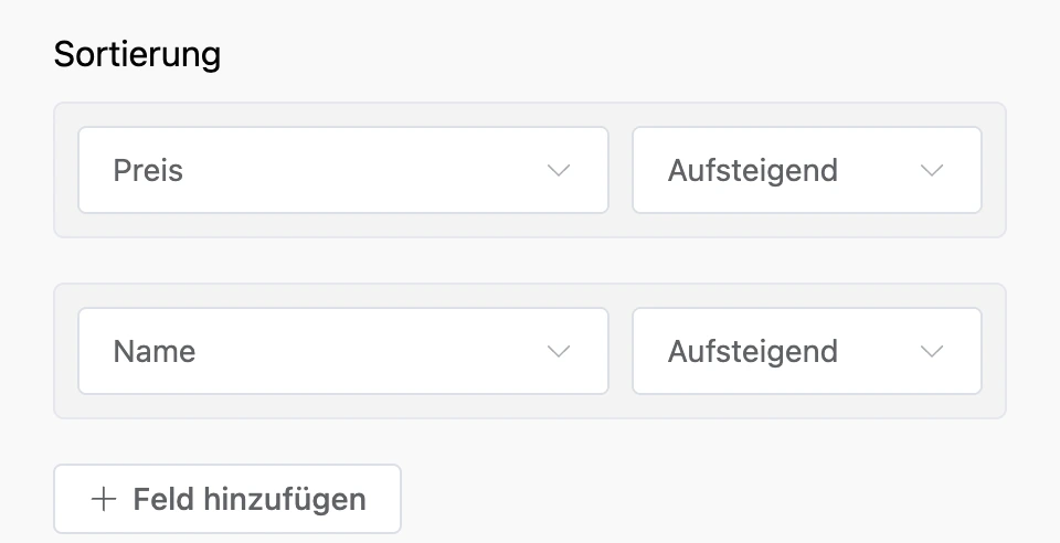 Sortierung: nach Preis, dann nach Name, aufsteigend