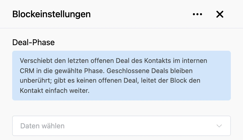 Einstellungspanel des Blocks „Deal-Phase“