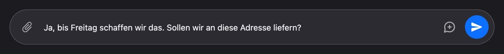Feld „Nachricht senden“ mit eingegebener Antwort