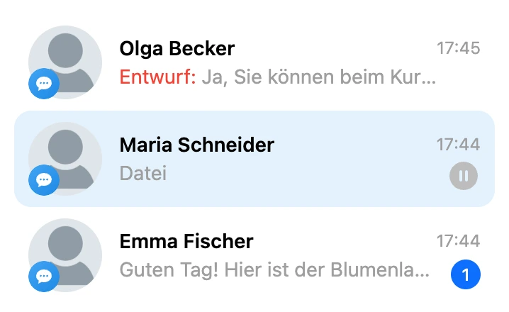 Vermerk „Entwurf“ in der Zeile eines Dialogs mit nicht gesendetem Text