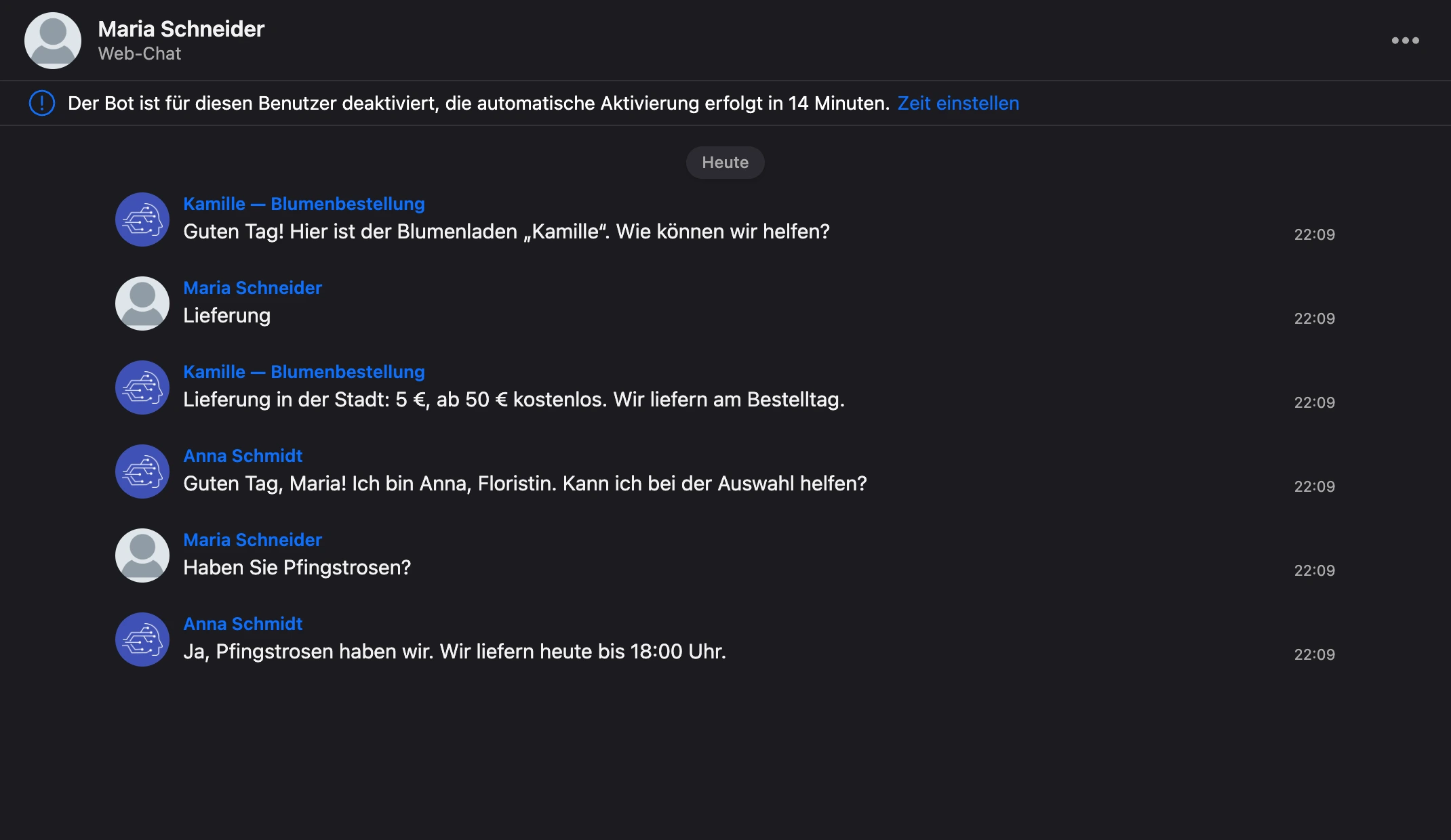Verlauf als Liste: jede Nachricht mit Avatar und Namen des Absenders