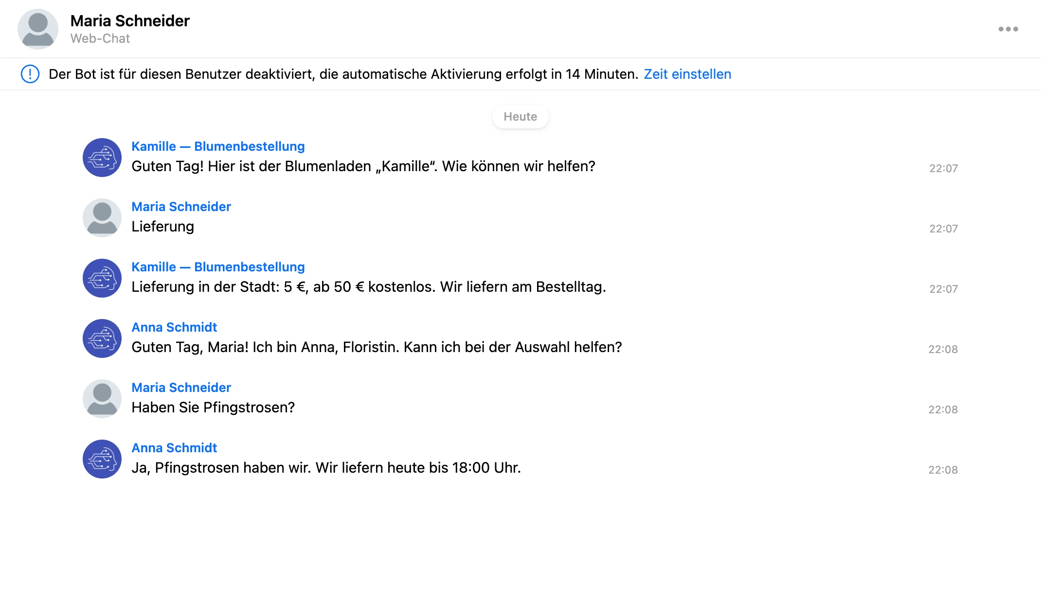 Verlauf als Liste: jede Nachricht mit Avatar und Namen des Absenders
