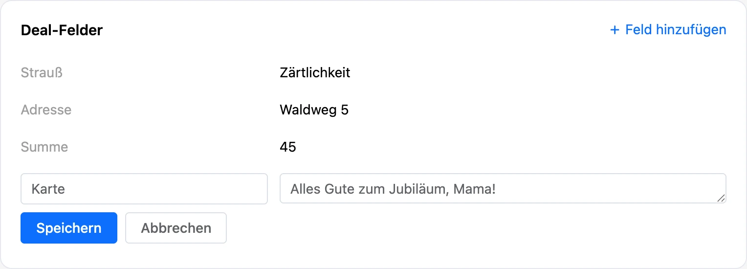 Neues Deal-Feld: Name und Wert