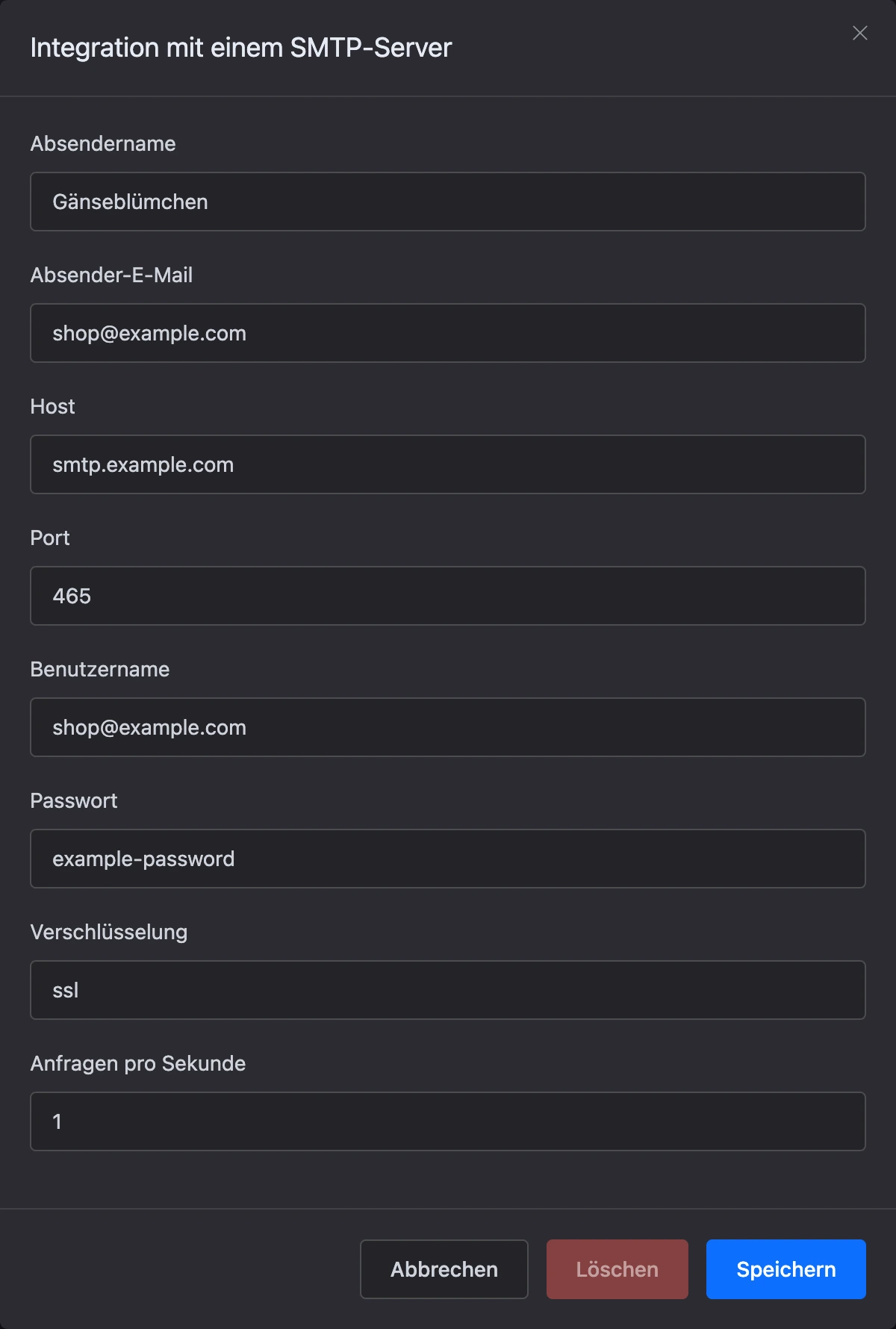 Fenster der SMTP-Server-Integration