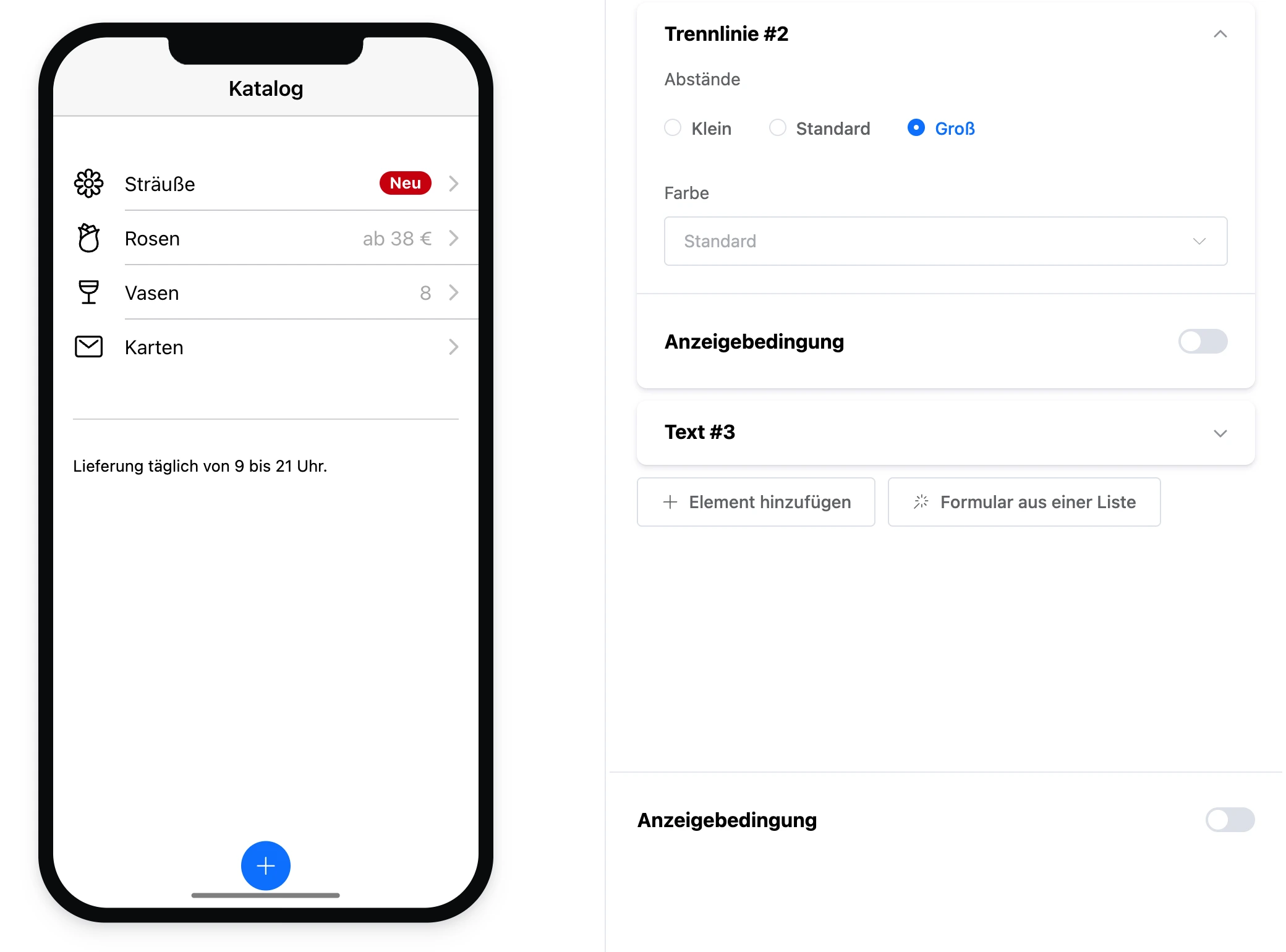 Element „Trennlinie“: Linie zwischen einer Liste und einem Text und ihre Einstellungen
