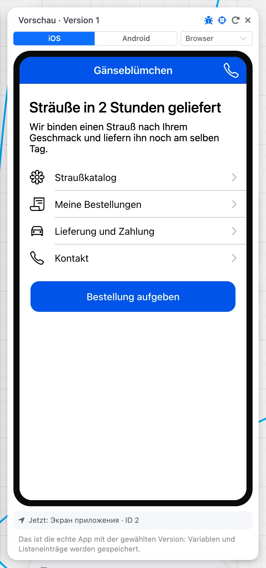 Vorschau-Leiste mit der App