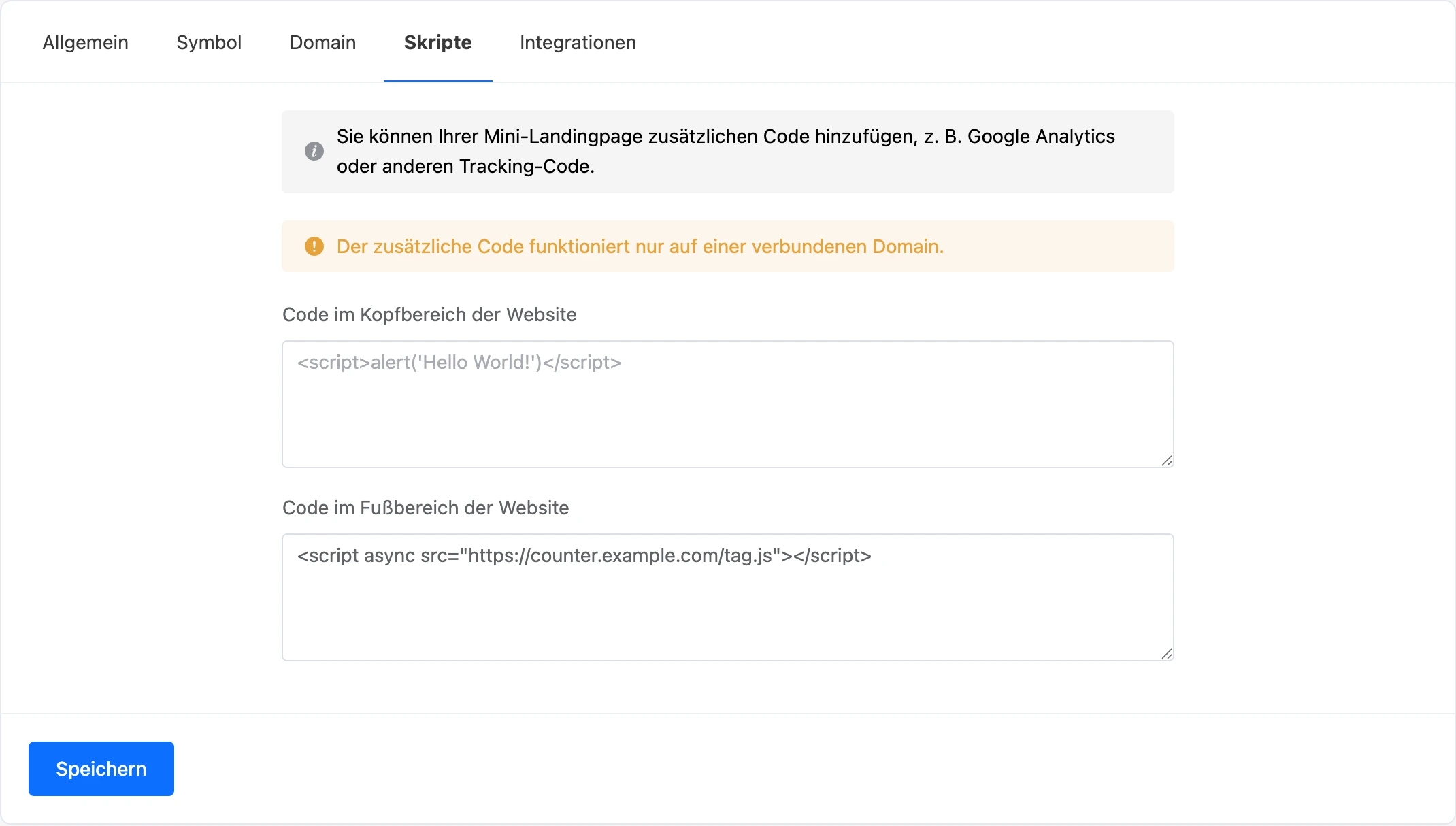 Reiter „Skripte“: Zählercode im Footer