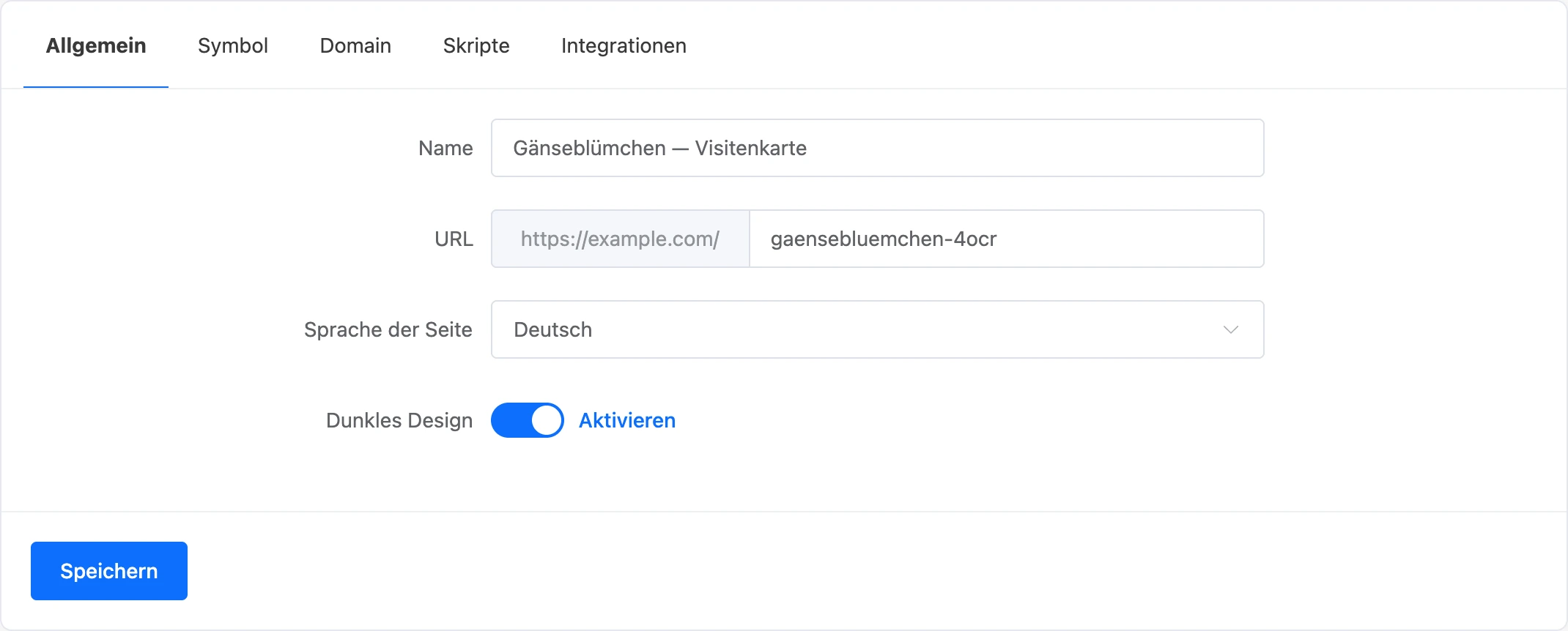 Reiter „Allgemein“ der Landingpage-Einstellungen