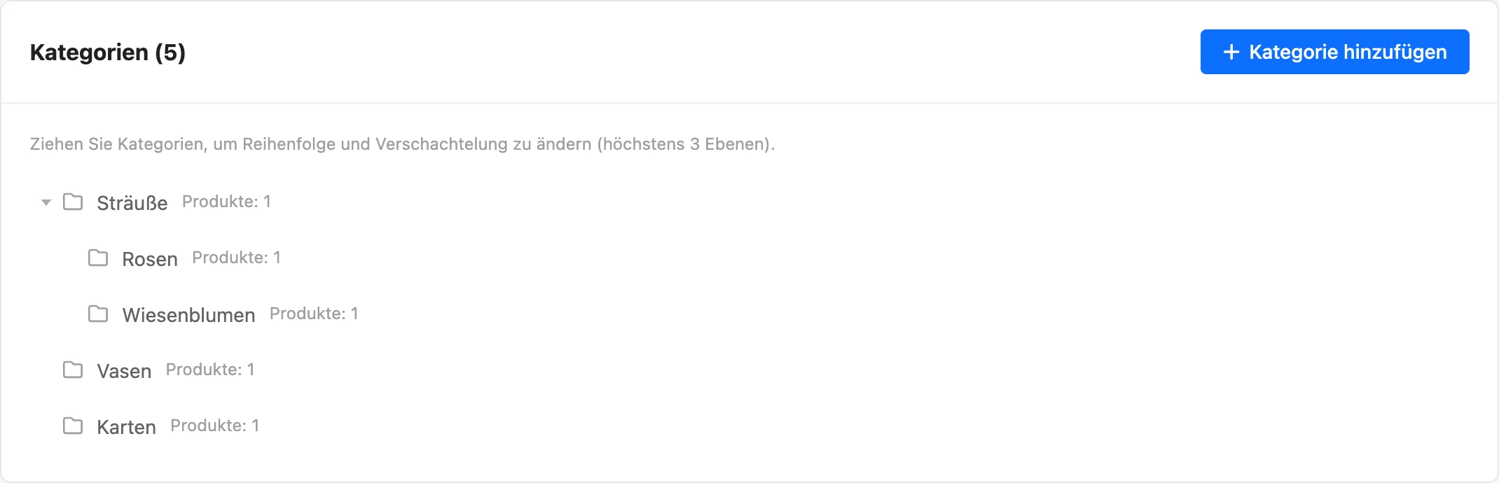 Kategoriebaum des Shops