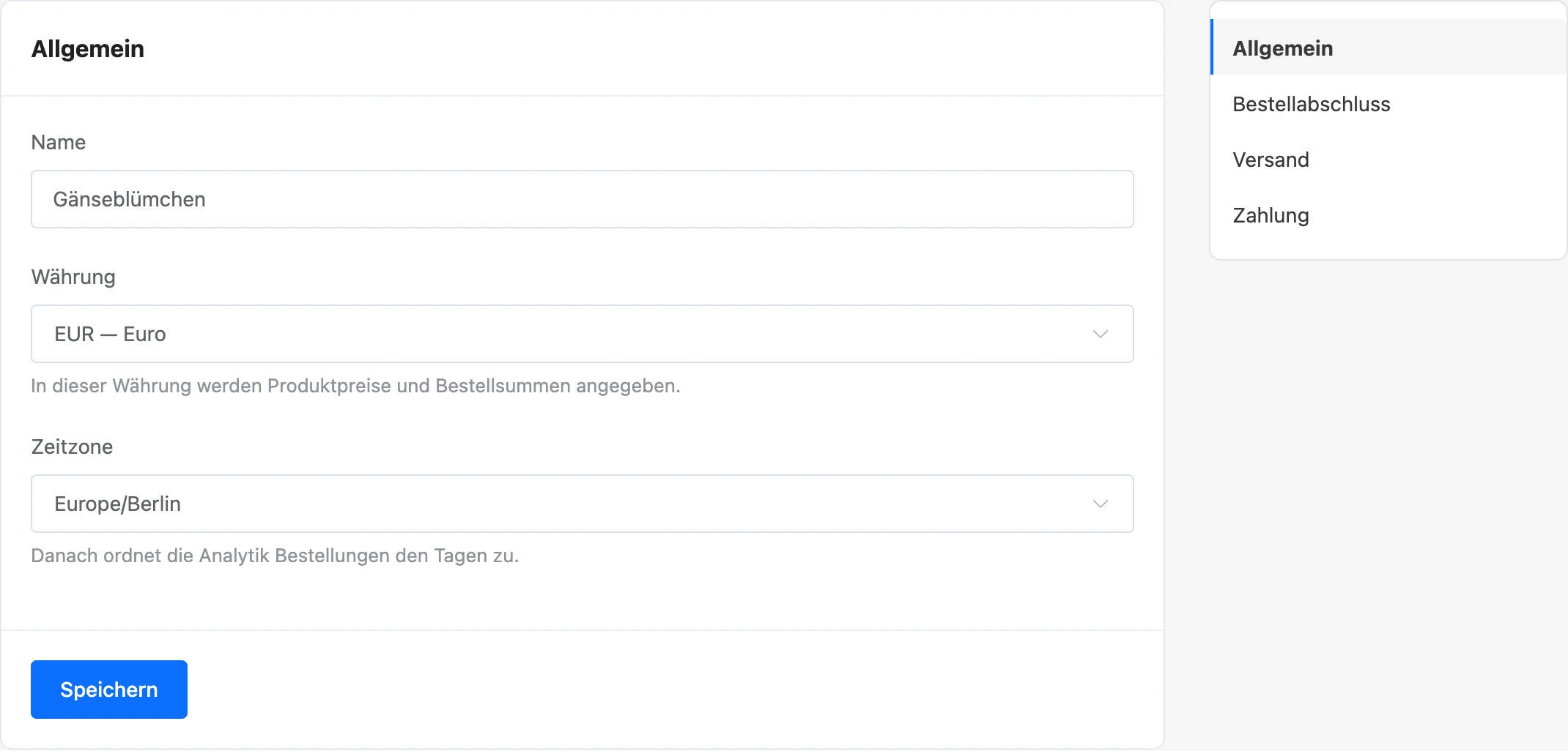 Allgemeine Shop-Einstellungen