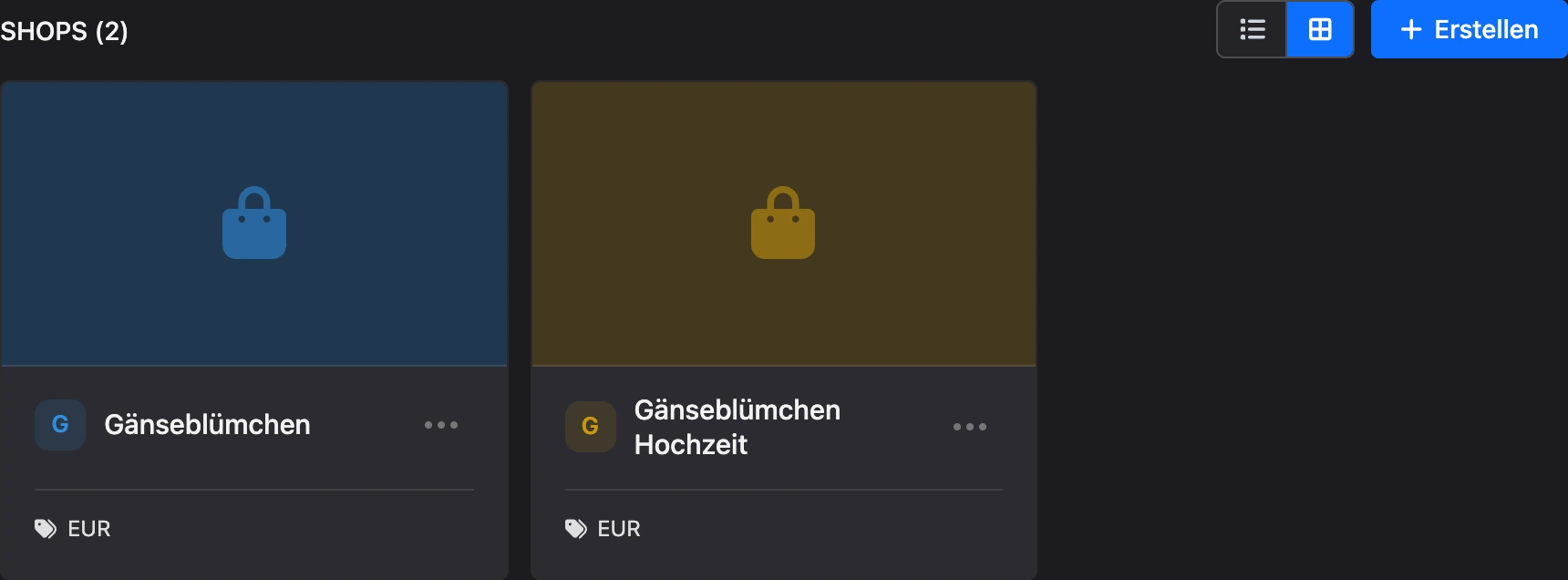 Liste der Shops als Karten