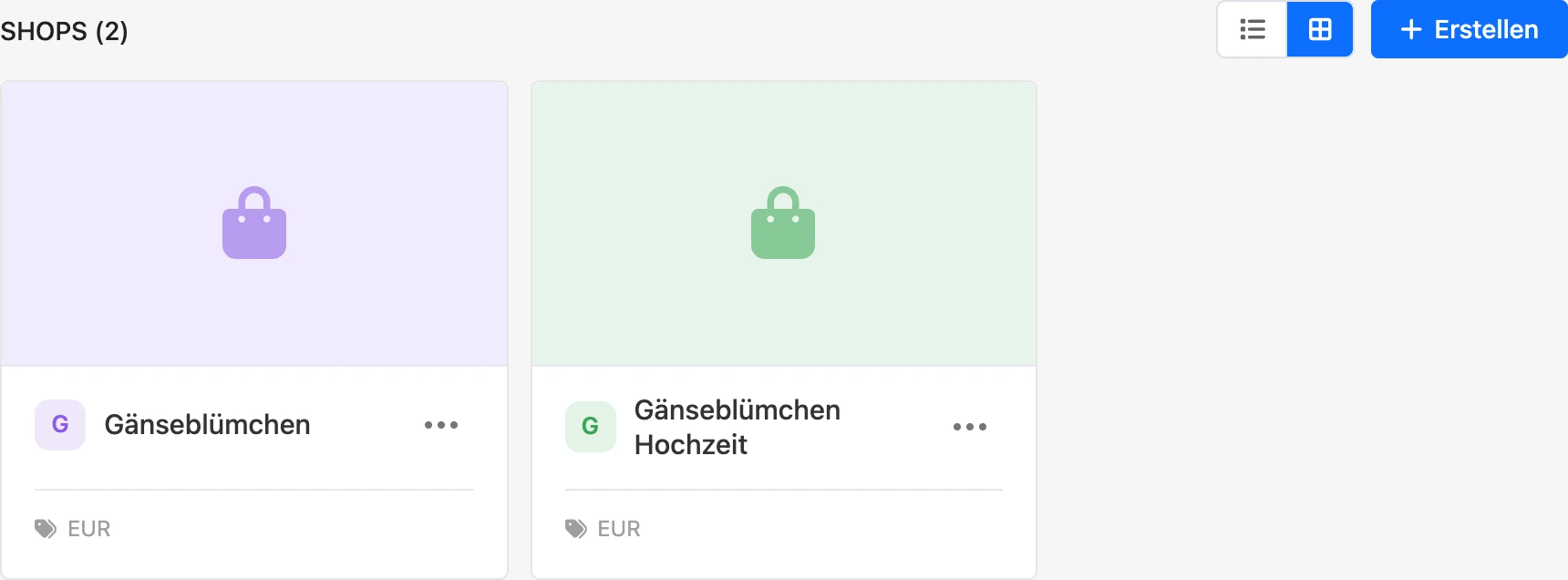 Liste der Shops als Karten