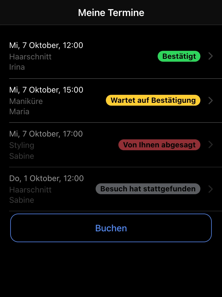 Meine Termine: Status der Termine des Kunden
