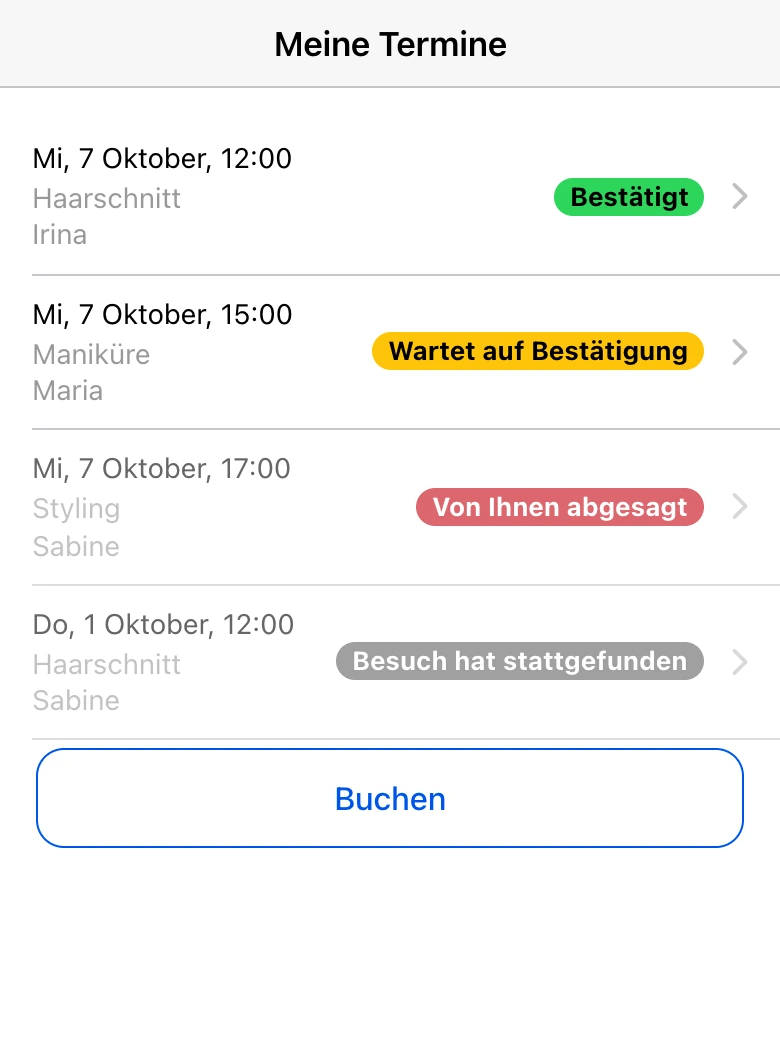 Meine Termine: Status der Termine des Kunden