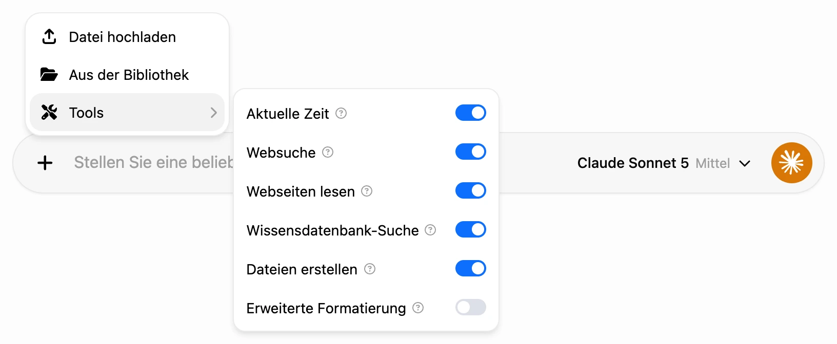 Menü „+“ → „Werkzeuge“