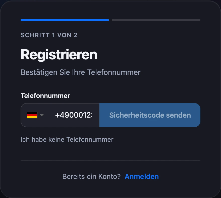 Schritt „Telefonnummer bestätigen“