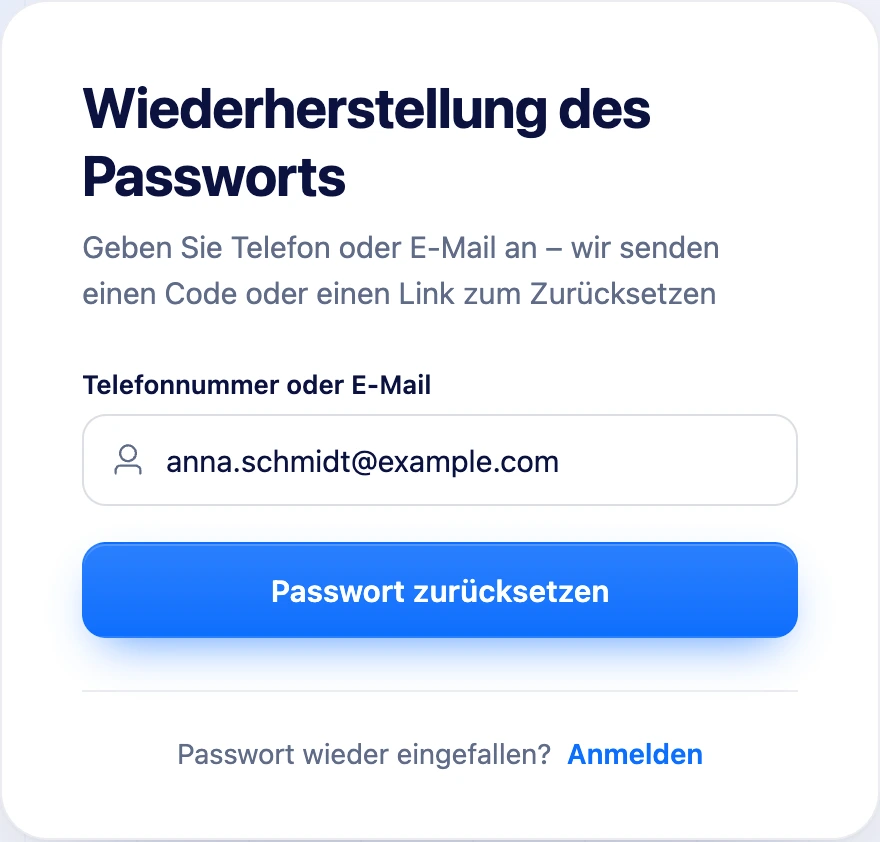 Formular „Passwort wiederherstellen“