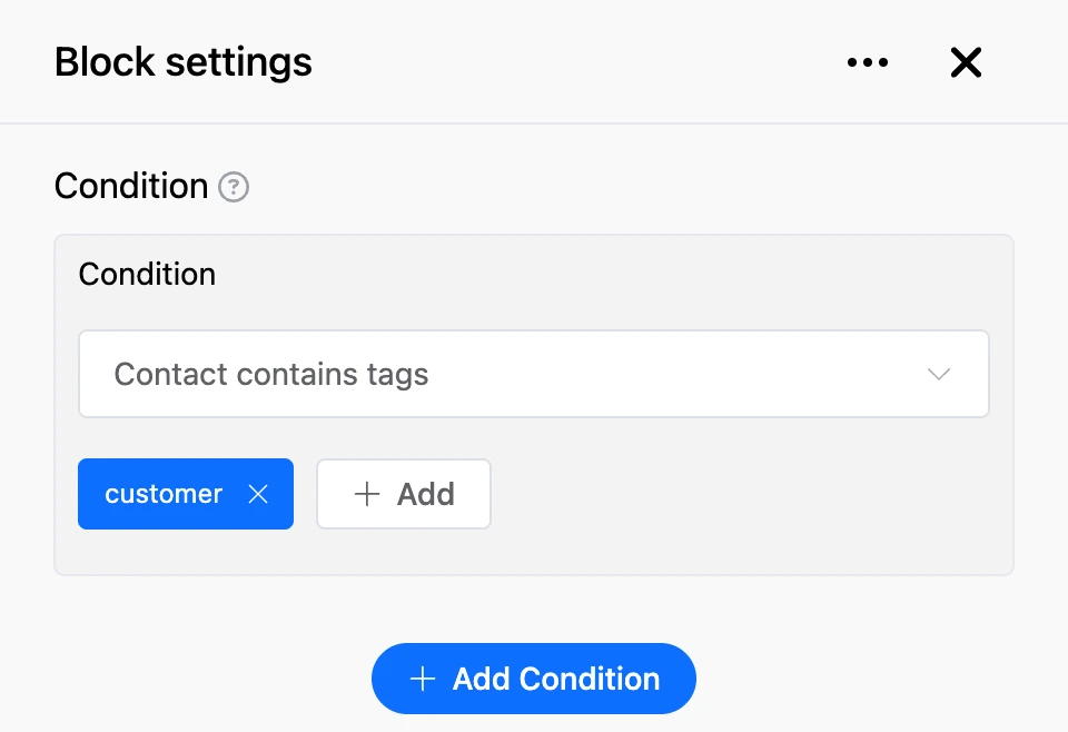 Settings panel of the "Condition" block