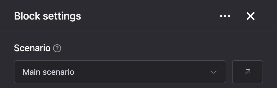 Settings panel of the "Scenario" block