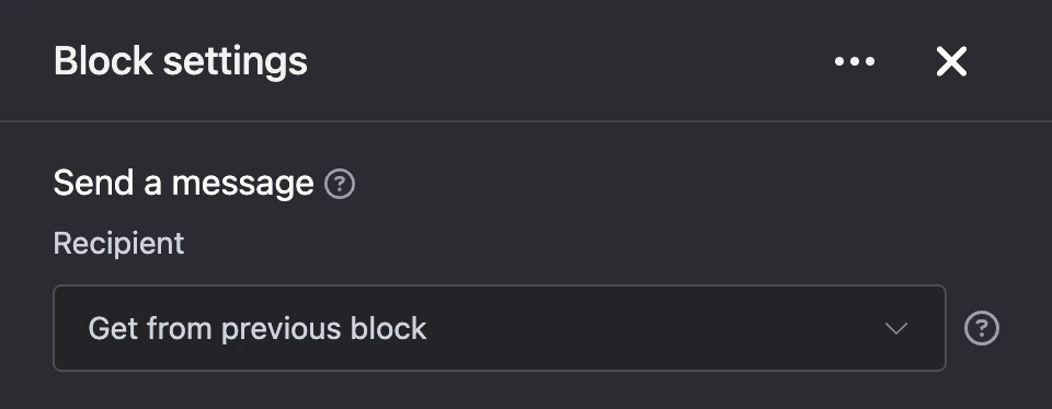Settings panel of the "Send a message" block