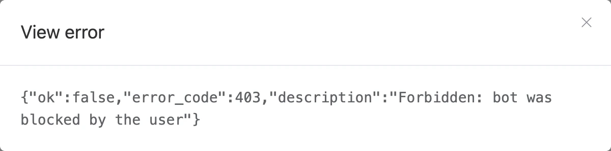 The "View error" window: the response of the messenger that rejected the message