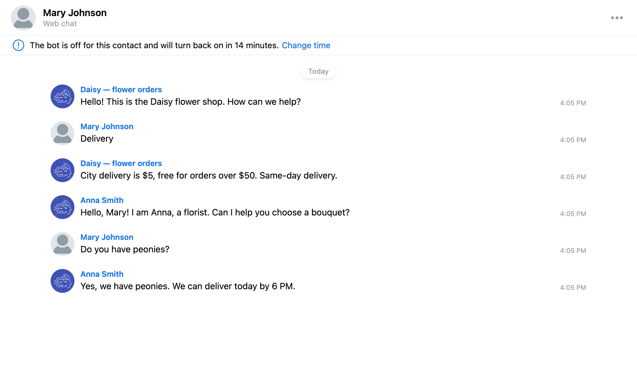 Conversation as a list: each message shows the author's avatar and name