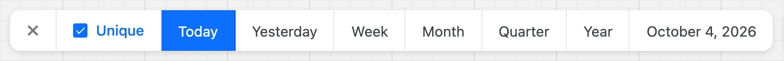 The period panel: Unique, preset periods and the date picker