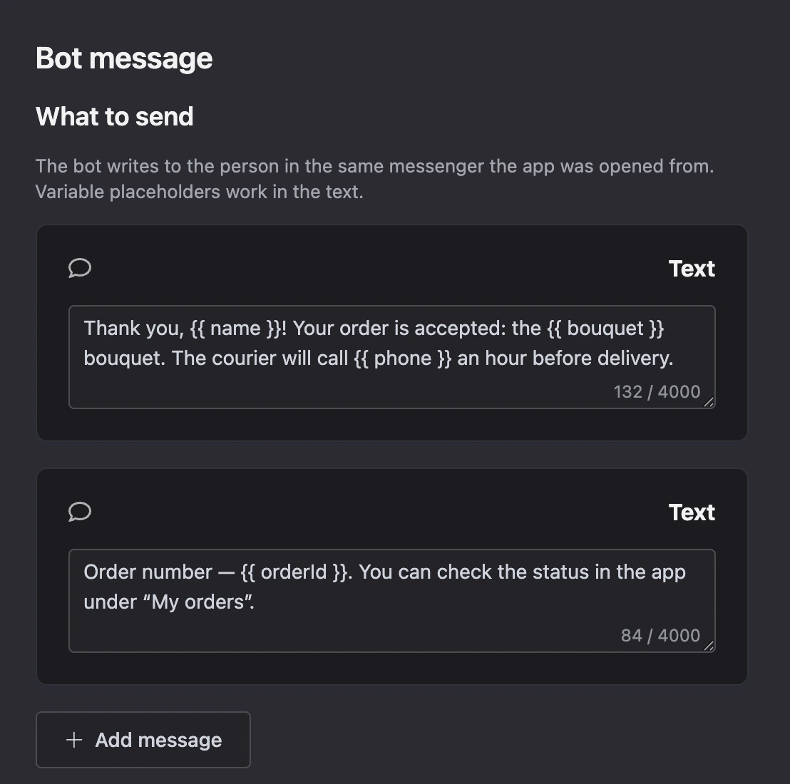 Bot message block: a chain of two messages
