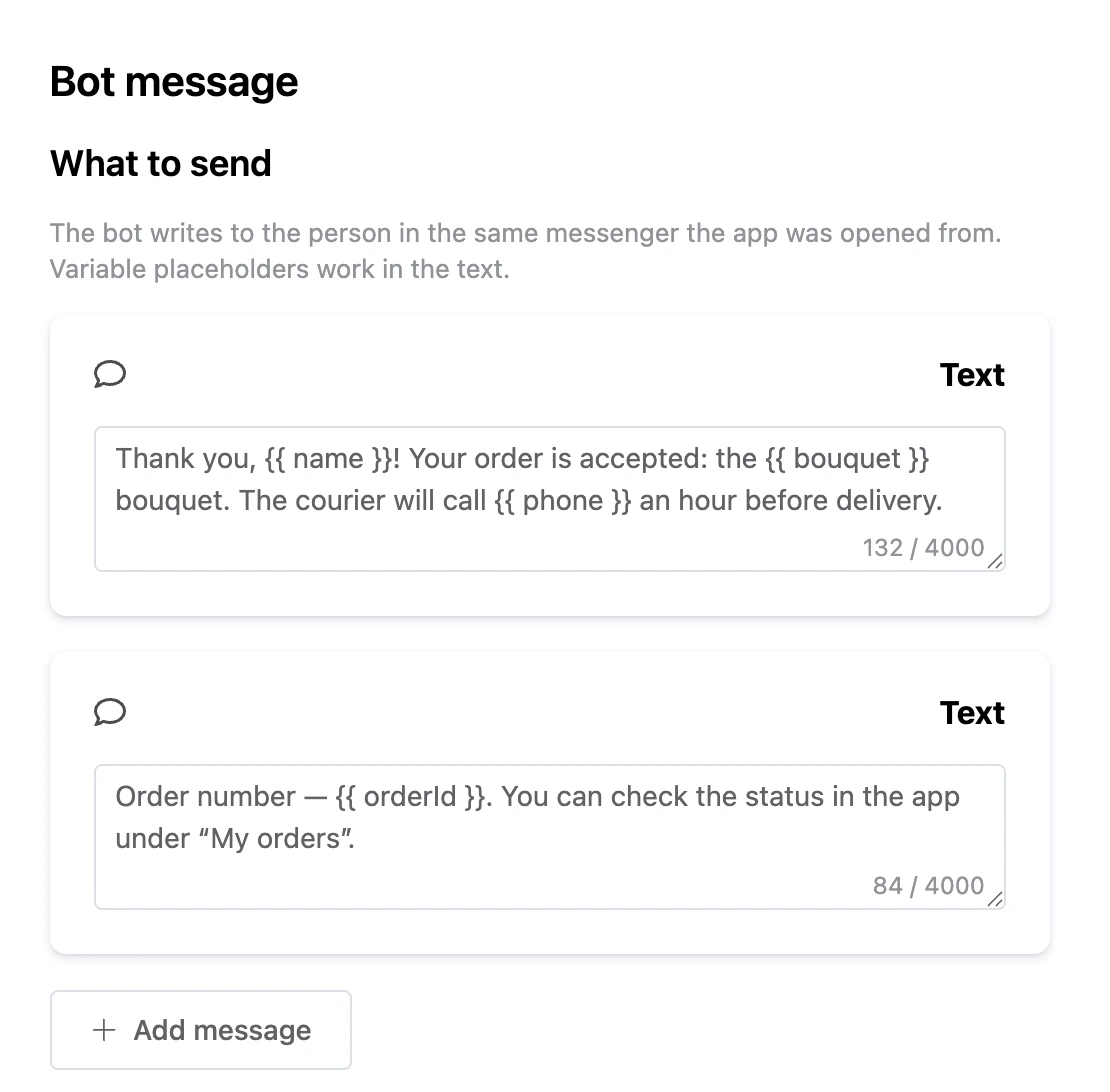 Bot message block: a chain of two messages