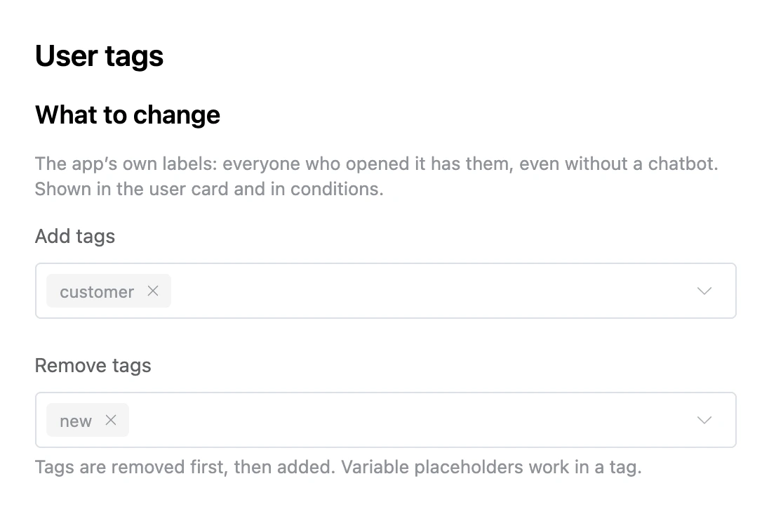 User tags block