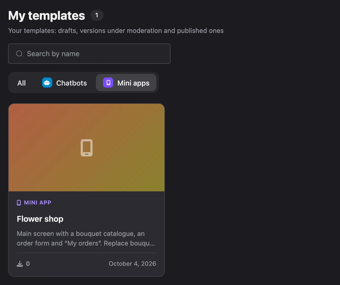 Template catalog: your own mini app template