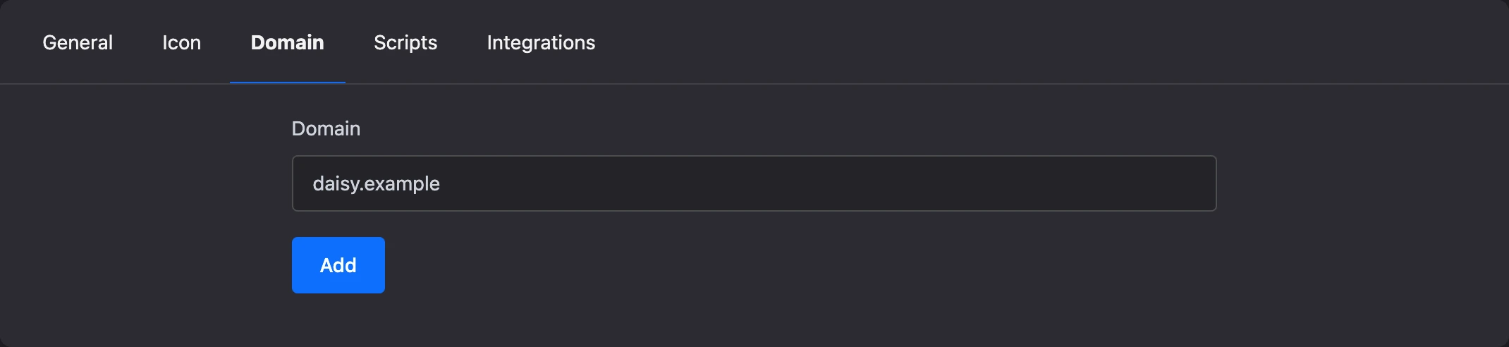 The Domain tab with a domain entered