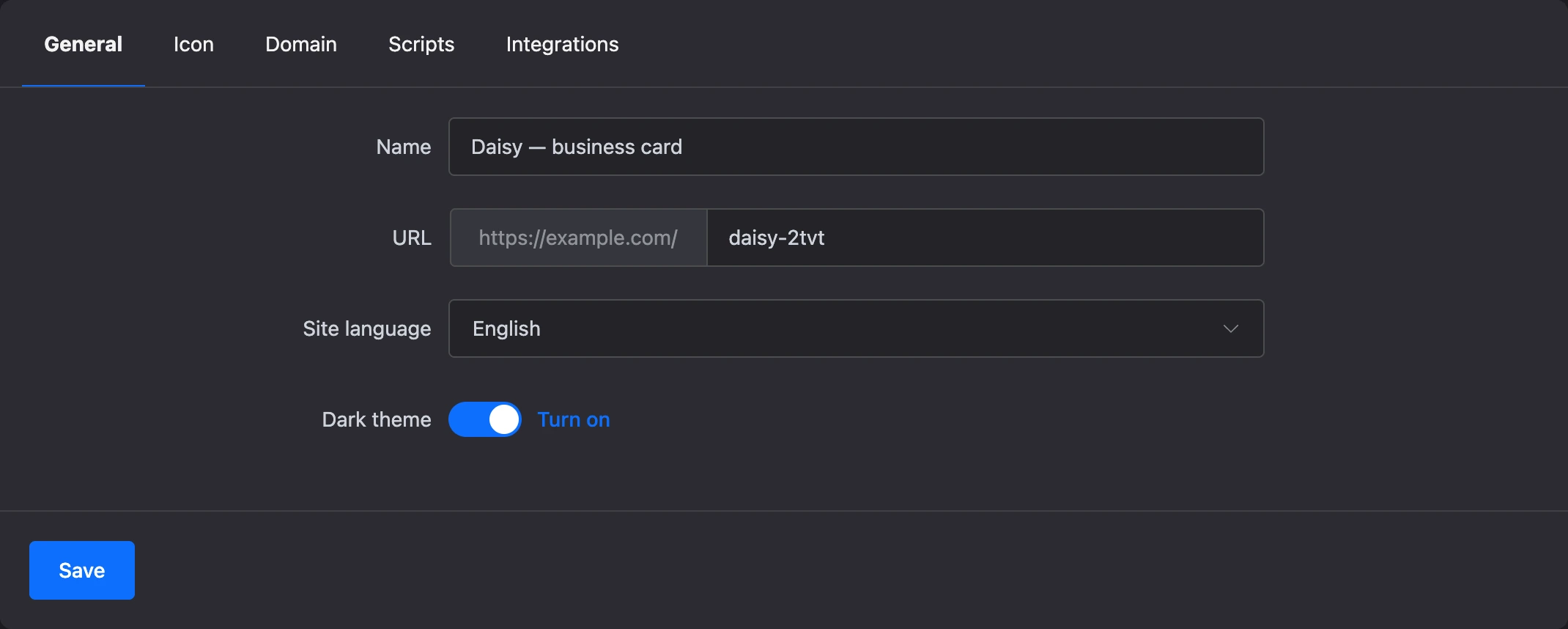 The General tab of the landing settings