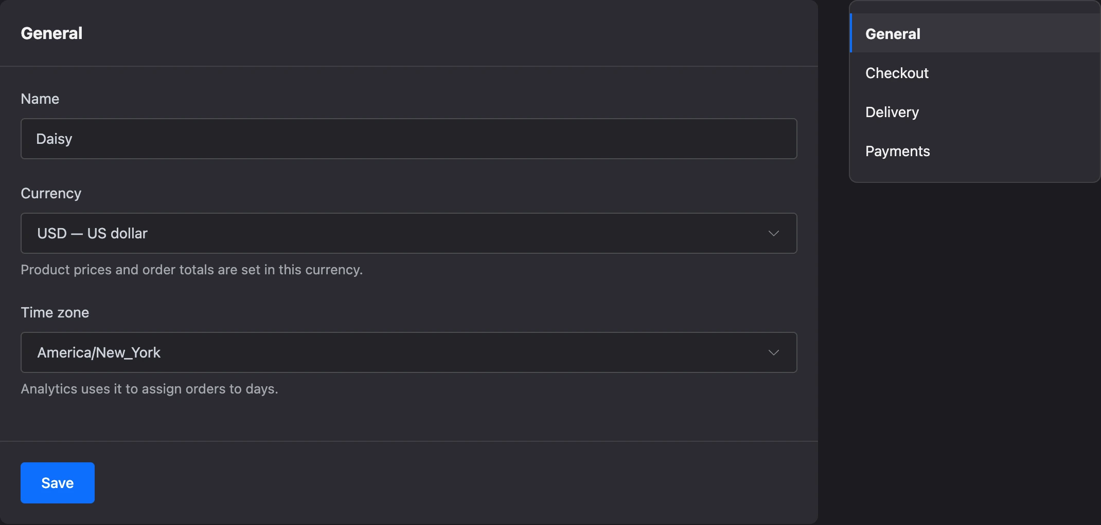 General shop settings