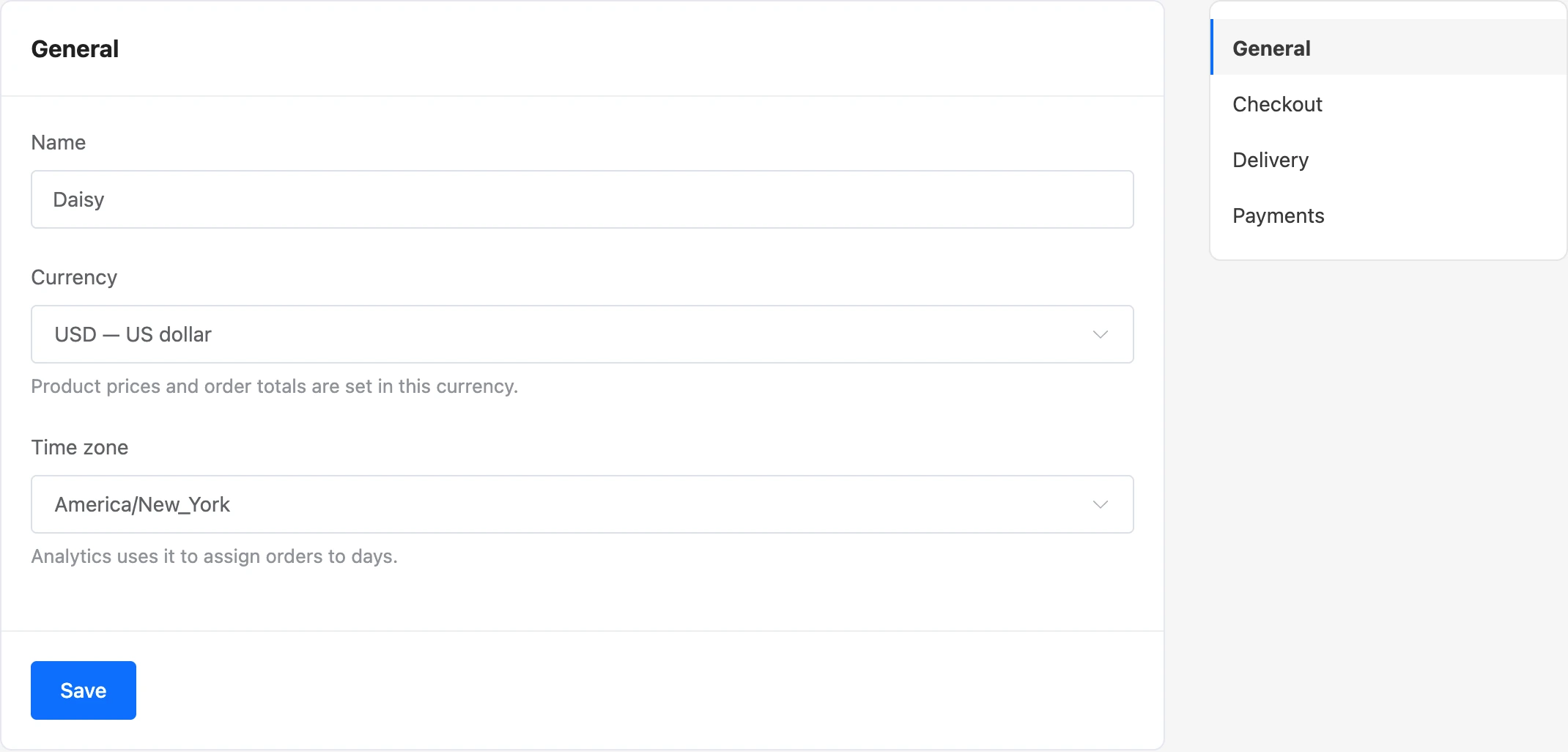 General shop settings