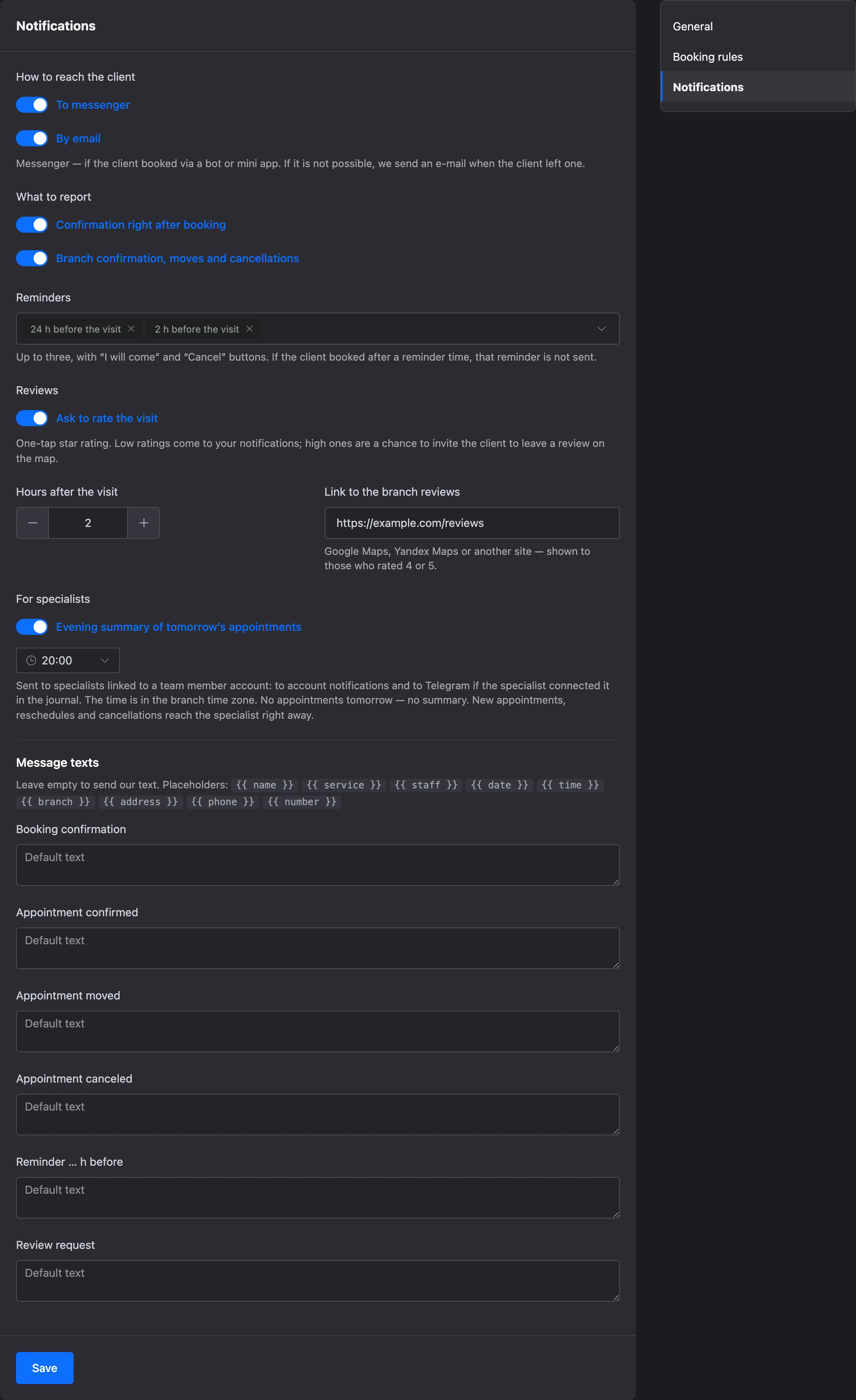 Branch notification settings