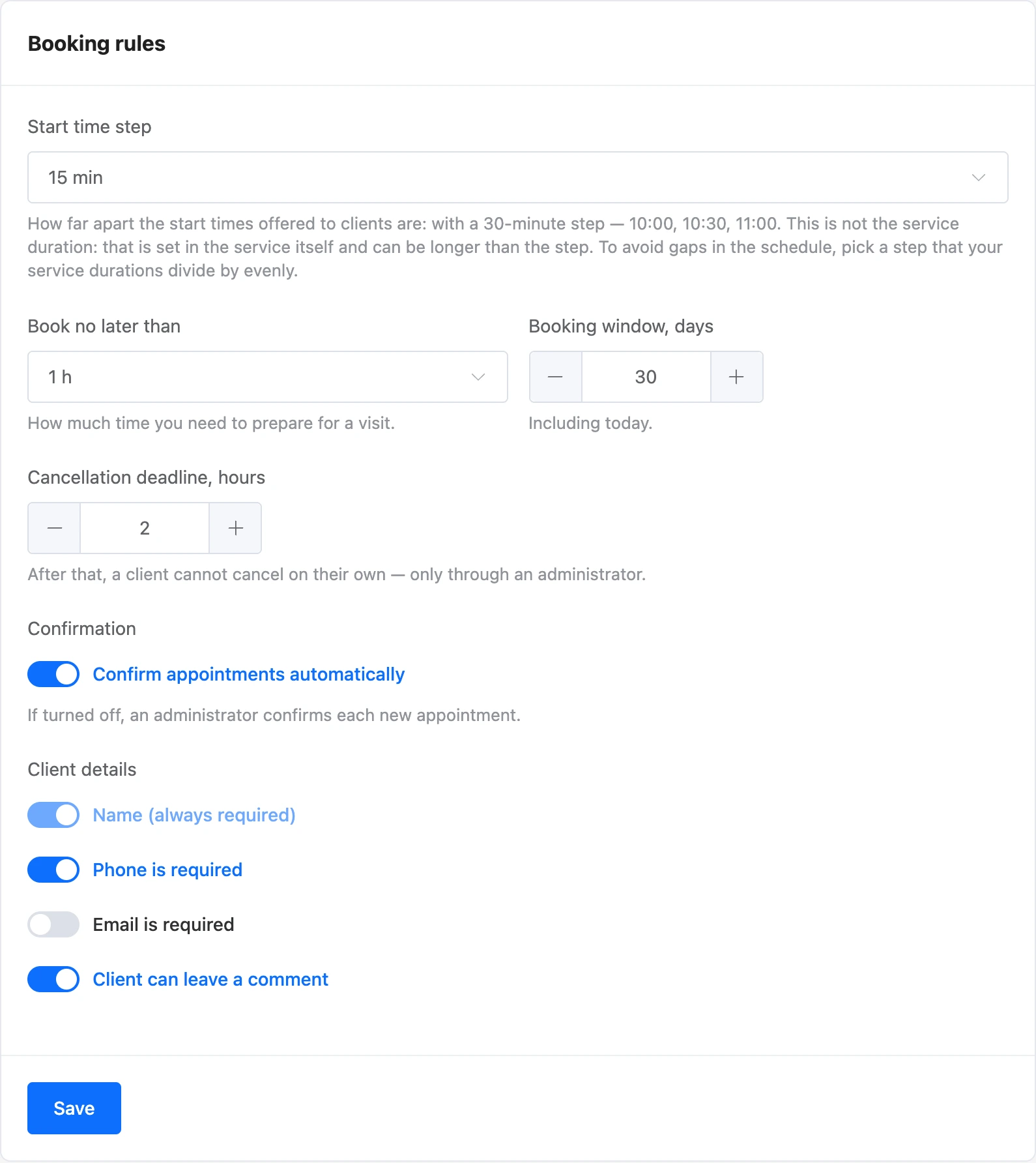 Branch booking rules