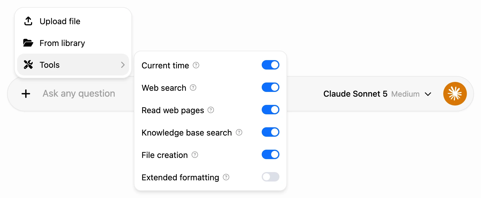 The “+” → Tools menu