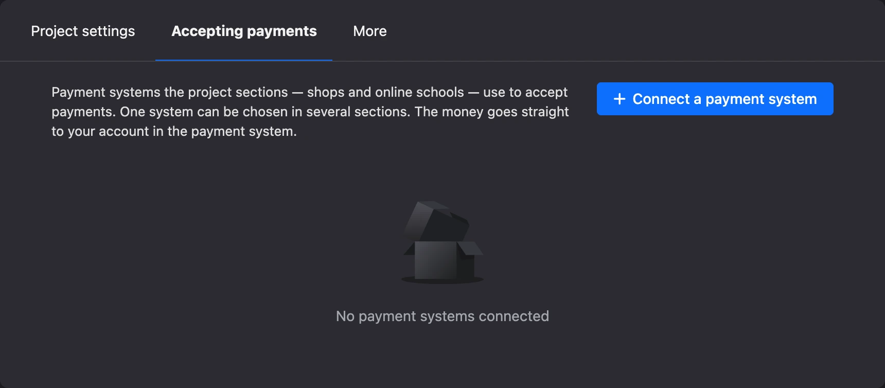 Accepting payments tab in the project settings