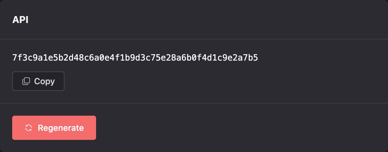 The API tab with a key