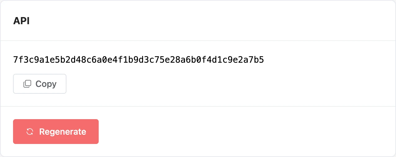 The API tab with a key
