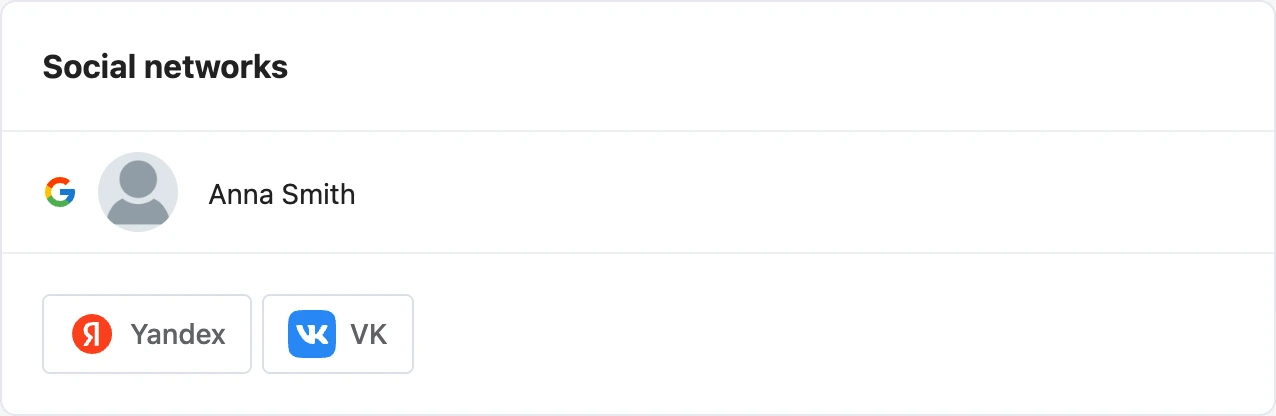 The Social networks tab with Google linked