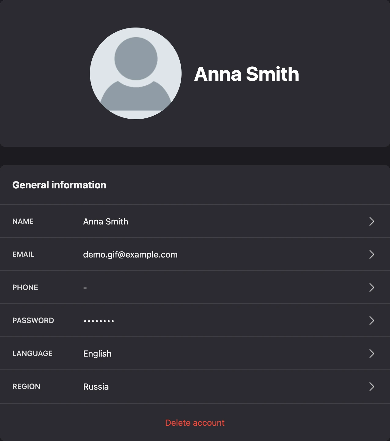 The Main tab of the profile