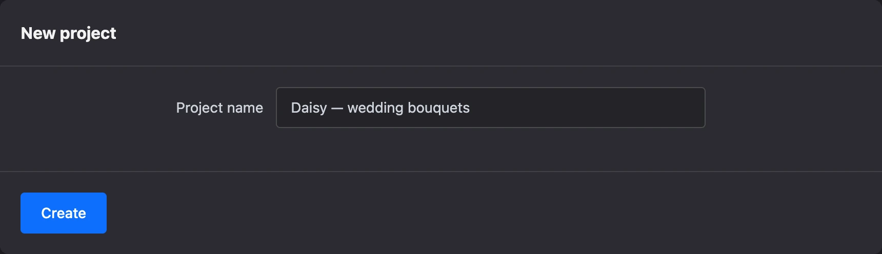 The project creation form