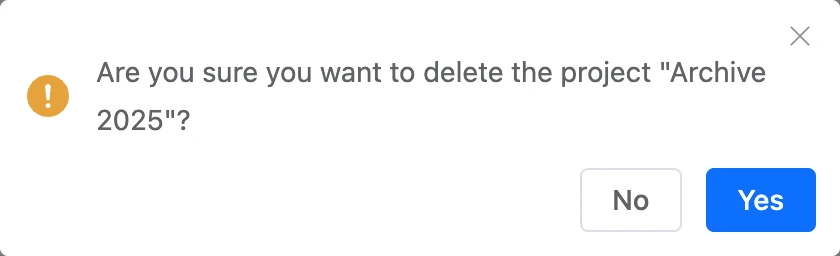 Confirmation before deleting a project