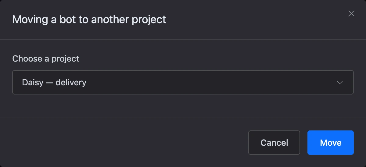 The move to another project dialog