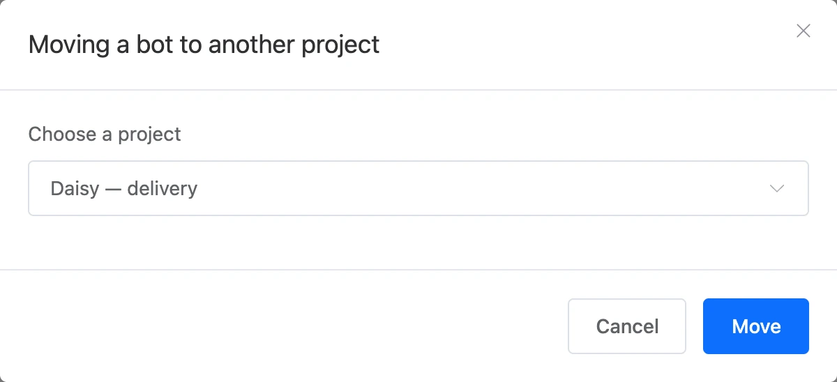 The move to another project dialog