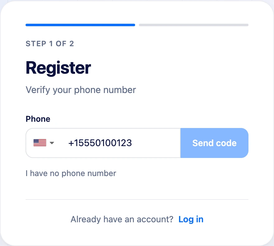 The “Confirm your phone number” step